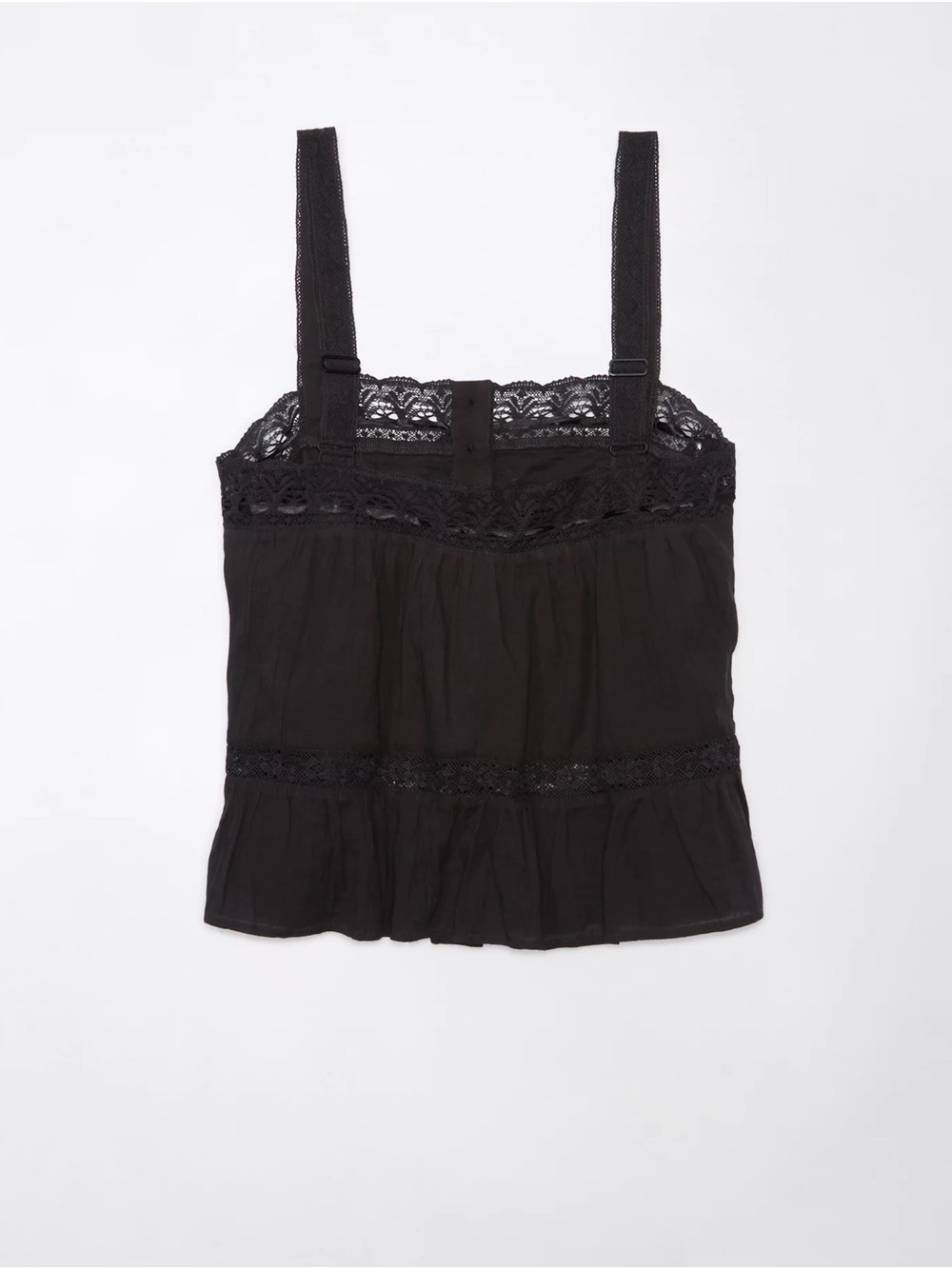 American Eagle Outfitters Black Lace-Trim Pintuck Tank Top - Picture 3 of 9